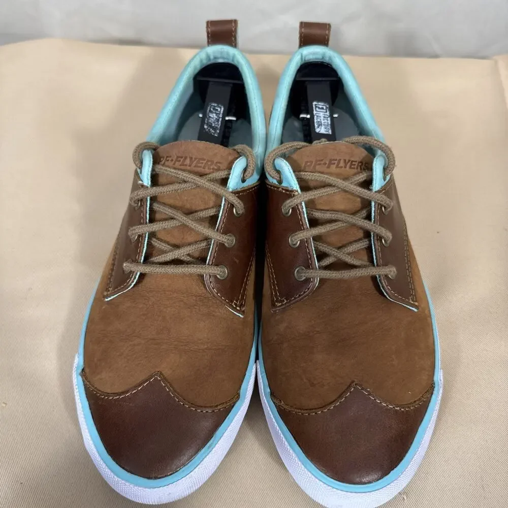 PF Flyers Womens 10 Brown Aqua Leather Low Top Sneakers Retro Preppy Casual